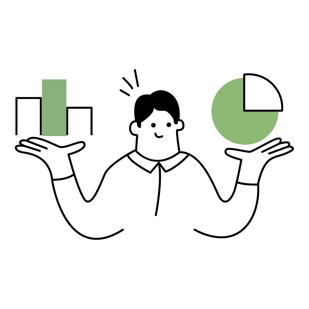 Illustration: person som väger teknik mot affärsnytta