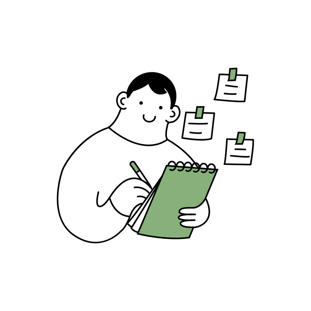 Illustration: person som skissar idéer i ett anteckningsblock